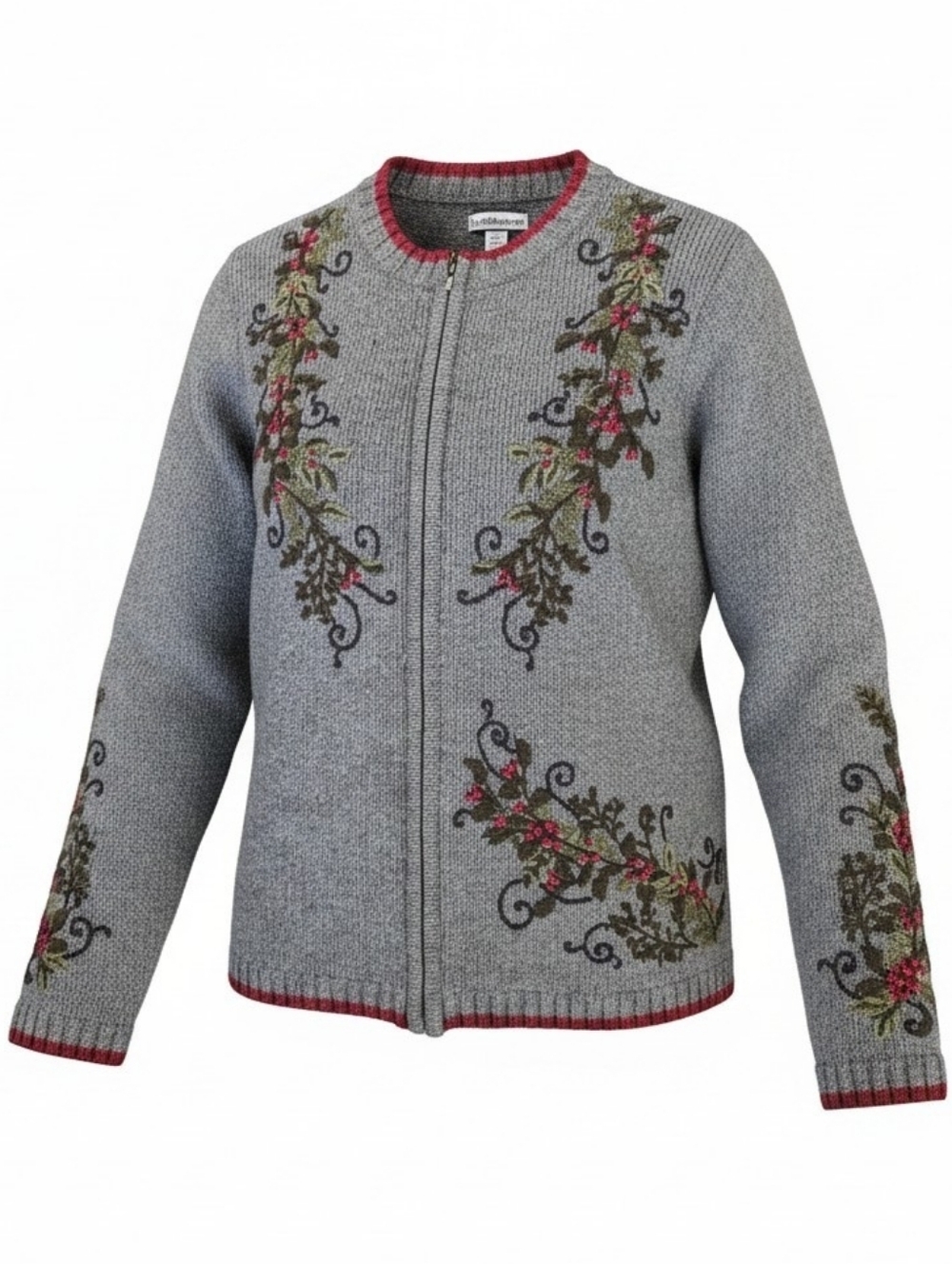 Croft and Barrow Gray Zip Front Holiday Theme Silk Blend Sweater Size Small